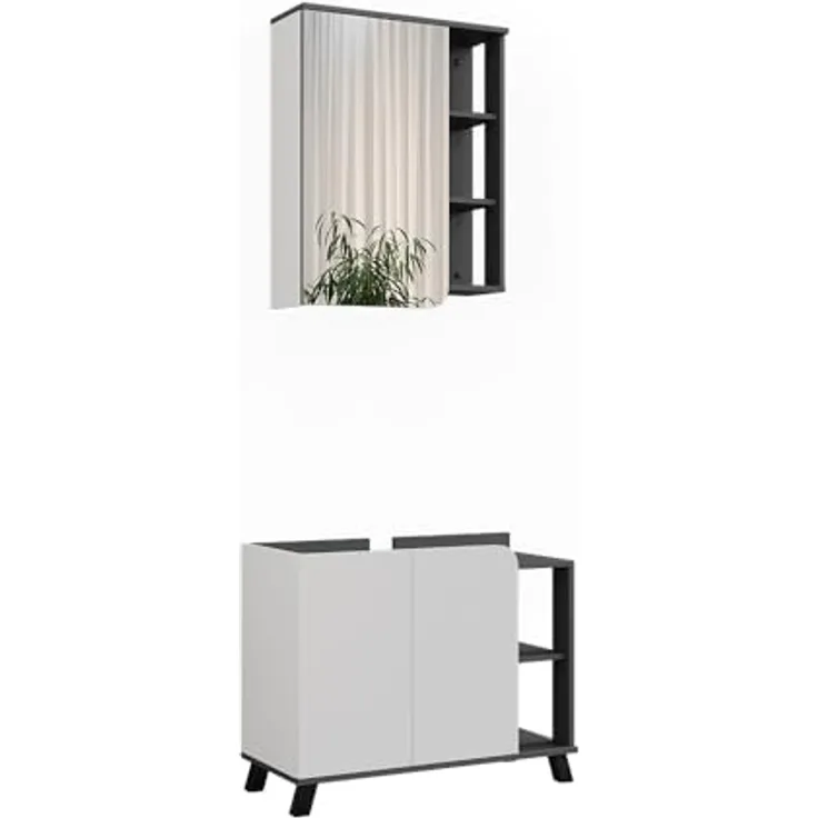 Vichy Badmöbel-Set Karen, Waschbeckenunterschrank und Spiegelschrank, Anthrazit/Weiss, 2 Teile