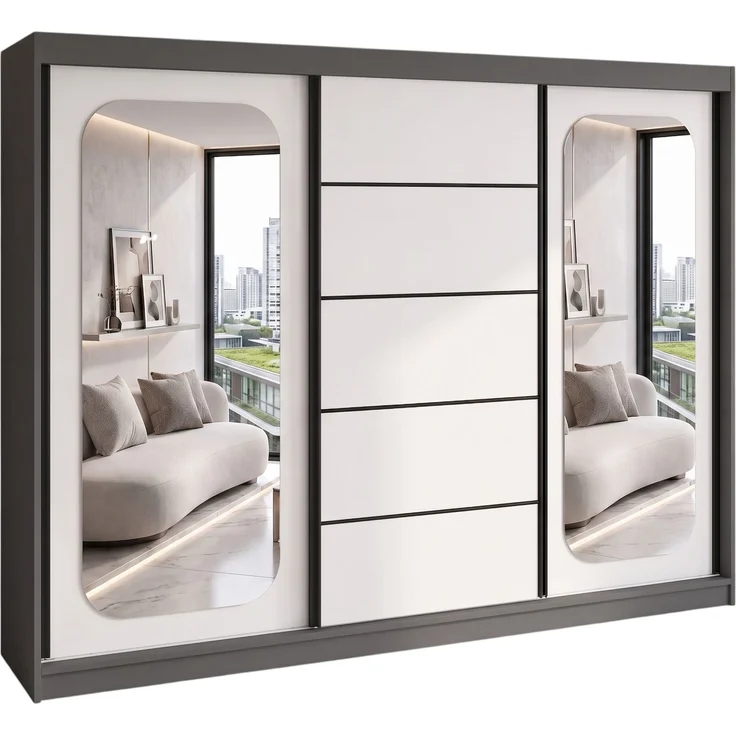 BELANO Schwebetürenschrank 200 cm mit Spiegel – Kleiderschrank mit Schiebetüren, Innenausstattung: Standard – Bild 1