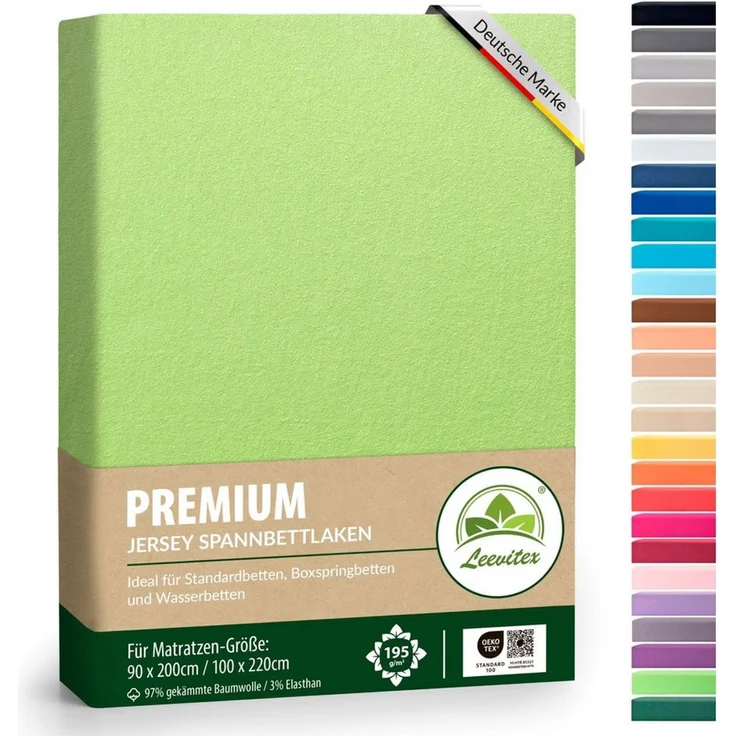 leevitex® Spannbettlaken Premium, verschiedene Größen, Stoffgewicht 195 g/m², 40 cm Steghöhe, Jersey-Elasthan, Gummizug: rundum, (1 Stück), verschiedene Farben, OEKO-TEX® STANDARD 100 zertifiziert – Bild 1