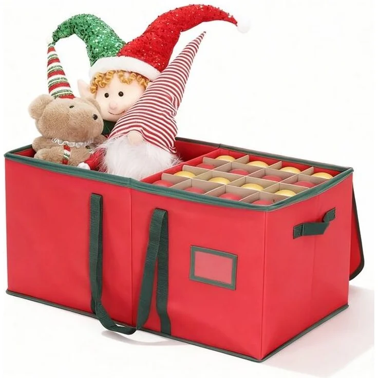 Salcar Aufbewahrungsbox Weihnachtskugel 128 Fächer Christbaumkugel Aufbewahrungstasche (128 St), 128 Fächer je 8cm, Doppelreißverschluss, Tragegriffe & Etikettenhalter – Bild 4