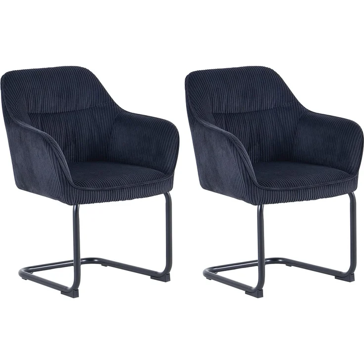 byLIVING ELBA Schwingstuhl 2er Set, drehbar 180° mit Rückholfunktion, Grob-Cord schwarz, Metallgestell schwarz, Armlehnen