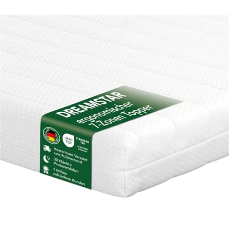 DREAMSTAR Easy Flex, ergonomischer Matratzentopper mit Kaltschaumkern, Härtegrad 2 und 3, Öko-TEX®, 10 cm hoch, 80 x 200 cm