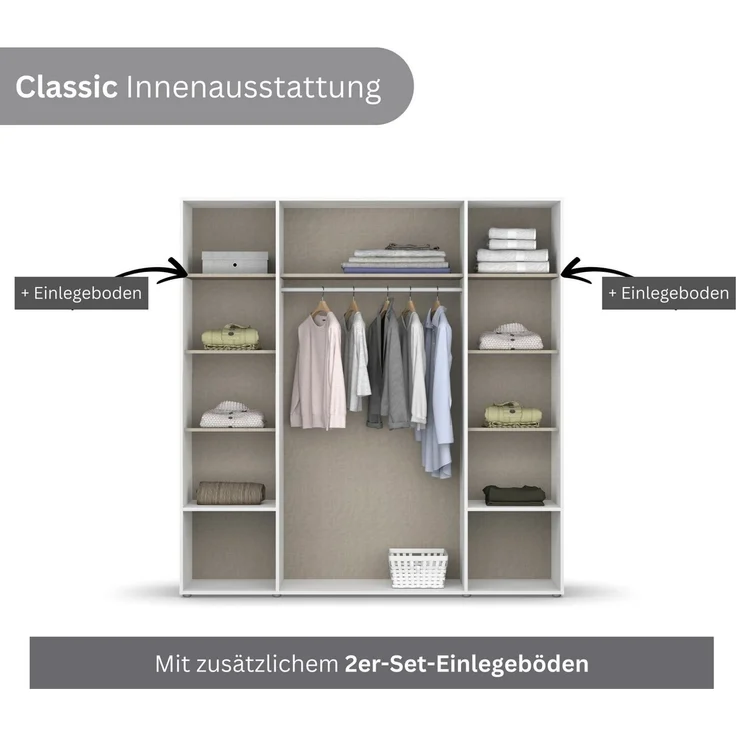 rauch Drehtürenschrank Kleiderschrank Schrank Garderobe Wäscheschrank NAGATA mit Spiegel (in 3 verschiedenen Ausstattungen BASIC/CLASSIC/PREMIUM) und Schubladen sowie Stangengriffen TOPSELLER MADE IN GERMANY – Bild 3