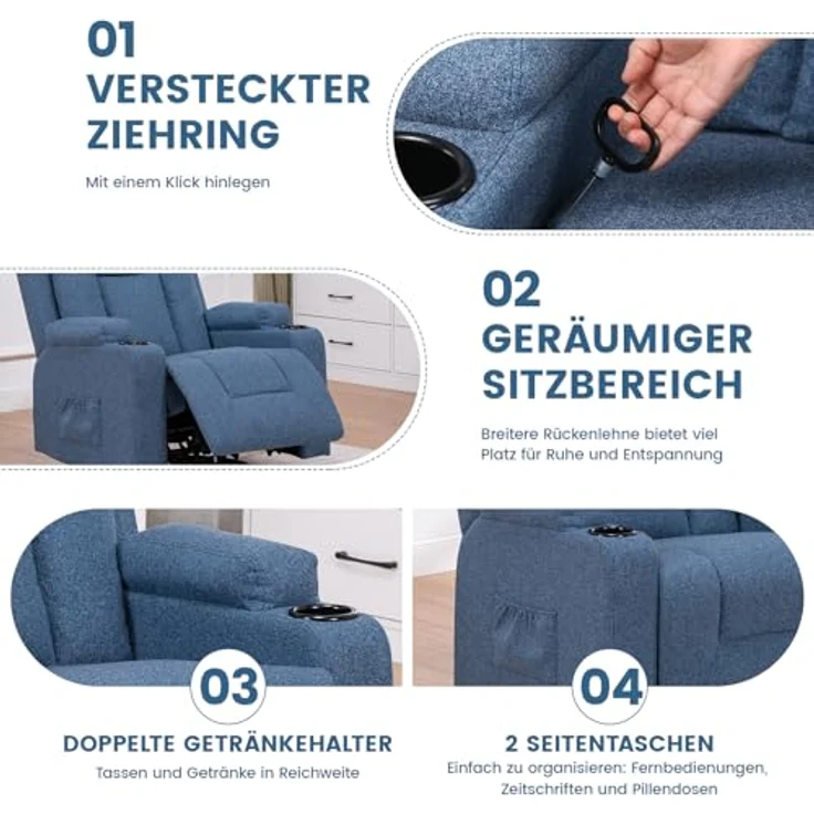 COMHOMA Relaxsessel Relaxsessel TV-Sessel aus Stoff mit Liegefunktion Fernsehsessel, 360° Drehung, wippbar mit Relaxfunktion – Bild 7
