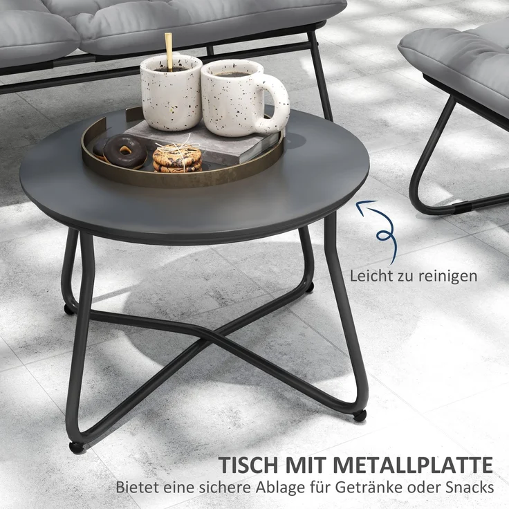 4-Sitzer Gartenmöbel-Set, 2 Stühle, 1 Doppel-Sofa, 1 Tisch, dicke Kissen, Stahlrahmen, für Terrasse, Grau--Grau--122x87x85cm--YOUDENOVA – Bild 9