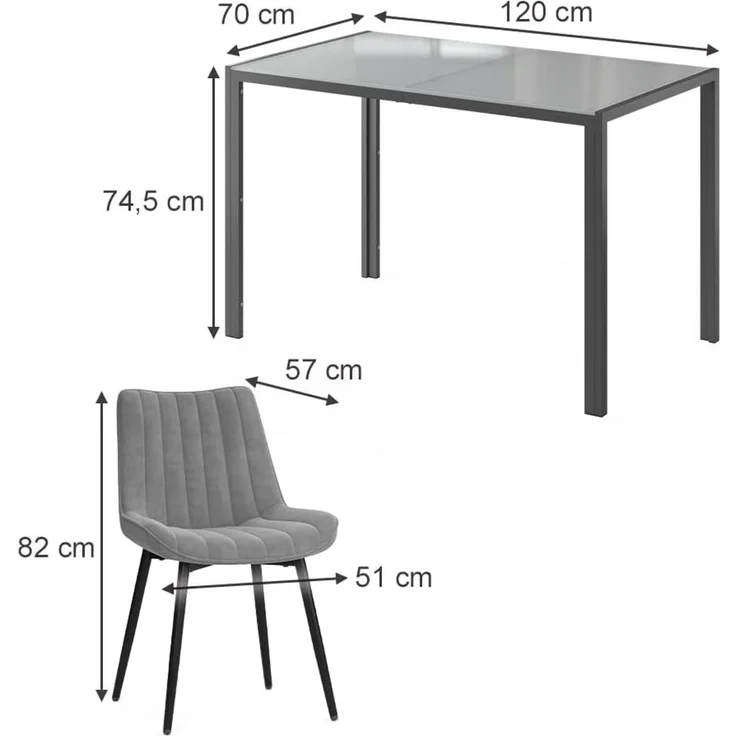 Esstisch Set Grand Grau 120x70 cm mit 4 Stühlen (Grau) Vicco – Bild 3