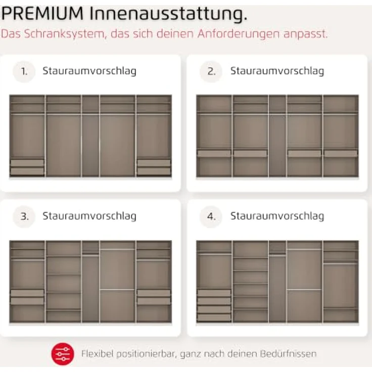 Rauch Möbel MYLORA, Kleiderschrank, Farbe Beige, Breite 405 cm | Schrank mit patentiertem Schnellmontagesystem, 9-türig, Zubehör Premium, für Schlafzimmer, Ankleidezimmer, Garderobe – Bild 8
