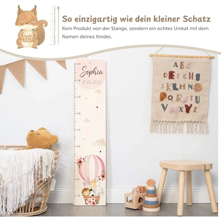 KIDSMOOD - Messlatte für Kinderzimmer Personalisiert, 70-140 cm - Messlatte Kinder Holz personalisiert Mit Namen für Baby- & Kleinkinderzimmer - Individuelles Geschenk für Kinder und Babys zum Geburt – Bild 4