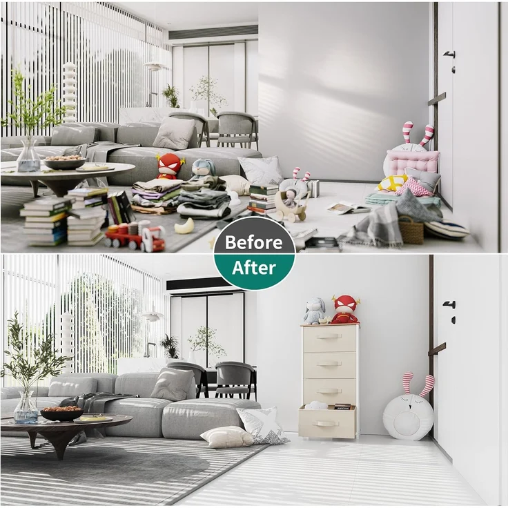 YITAHOME Kommode, 4 Stoffschubladen mit Griffen, Aufbewahrungsschrank, stoffkommode für Schlafzimmer, für Wohnzimmer, Flur, Büro, cremeweiß – Bild 5