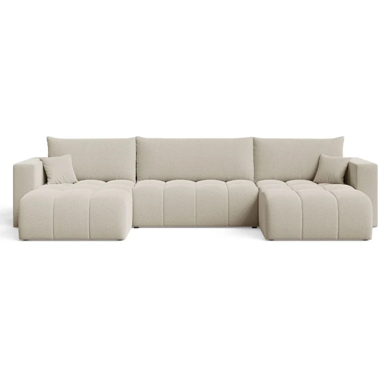 GRAINGOLD Ecksofa U-Form Neva U, Ecksofa mit Schlaffunktion, Bettkasten, mit losen Kissen, Bouclé-Stoff, Beige – Bild 2