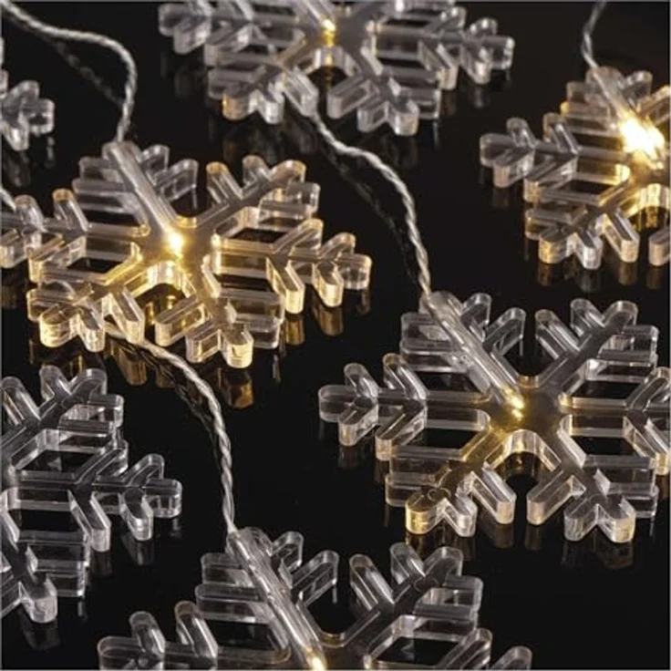 EMOS Mini Lichtervorhang mit 8 Schneeflocken, LED-Lichterkette mit Wintermotiv, Warmweiß, Lichtergirlande 84cm + Netzteil, Leuchtdauer 10.000 h, IP44 für Innen und Außen, für Party, Weihnachten – Bild 3