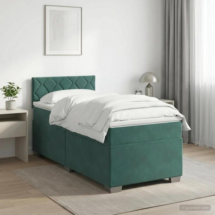 vidaXL Boxspringbett mit Matratze Dunkelgrün 90 x 200 cm Samt 3450647 – Bild 1