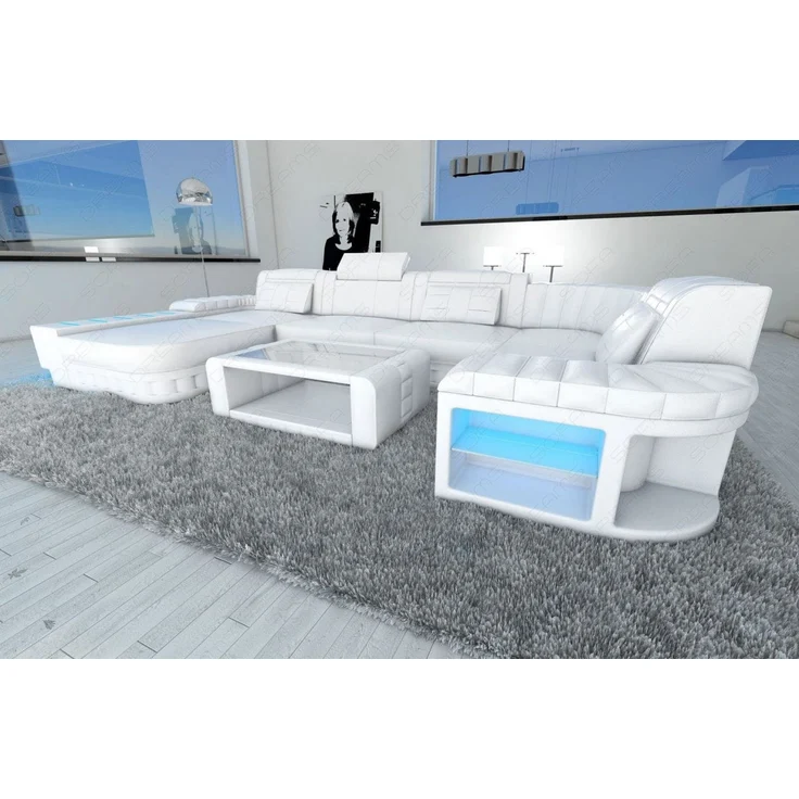 Sofa Dreams - Mini Designer Wohnlandschaft Bellagio Led U-Form - Kunstleder - Weiß - Links – Bild 5