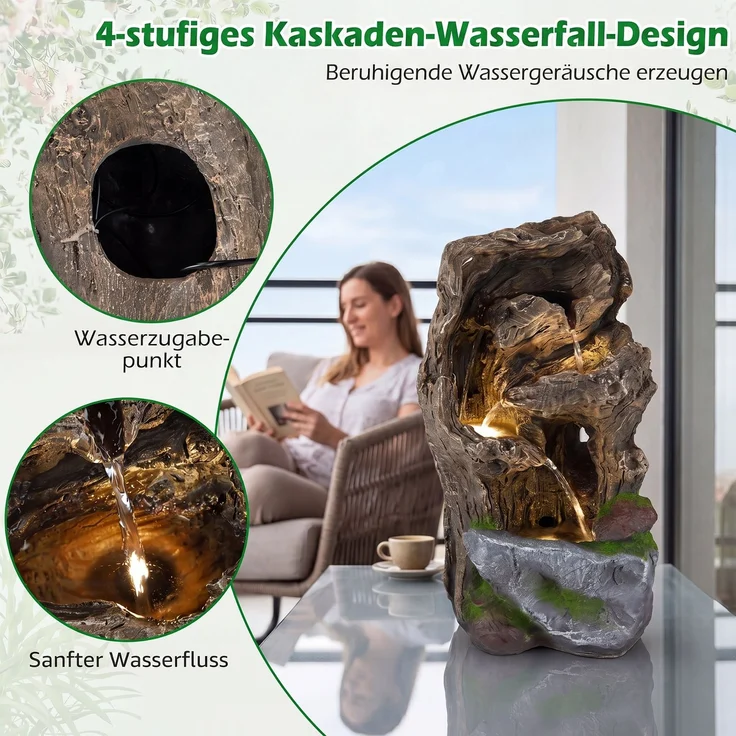 Gartenbrunnen 4-Stufiger Springbrunnen mit LED-Beleuchtung & Pumpe Wasserspiel Wetterfest SH1598 – Bild 5