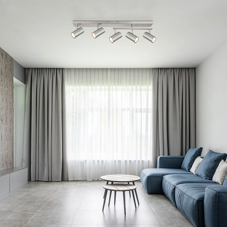 Spotlampe, Metall, Nickel matt, 5 Flammig, L 70cm – Bild 6