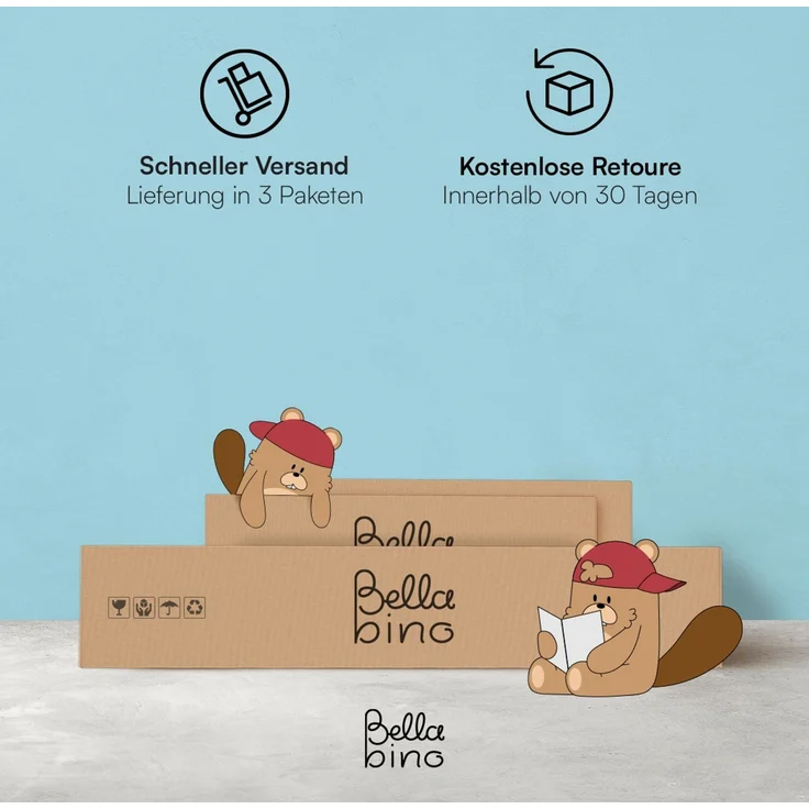 Bellabino 'Bela' Hausbett 90x200 cm mit großer Schublade, natur, Kiefer Massivholz, Montessori Kinderbett mit Stauraum, inkl. Rausfallschutz und Lattenrost – Bild 9