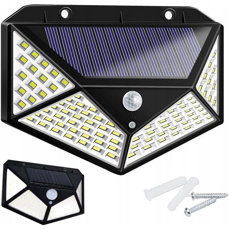 VERK GROUP LED Solarleuchte 100 LED Solarleuchte Bewegungsmelder Außen Solarstrahler 600lm, LED fest integriert, 100 LEDs, Bewegungs- & Dämmerungssensor – Bild 1