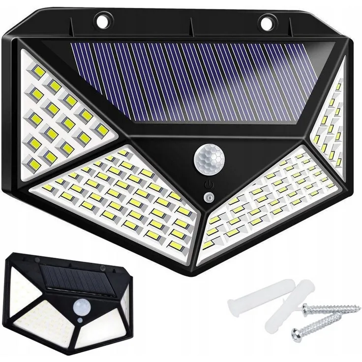 VERK GROUP LED Solarleuchte 100 LED Solarleuchte Bewegungsmelder Außen Solarstrahler 600lm, LED fest integriert, 100 LEDs, Bewegungs- & Dämmerungssensor
