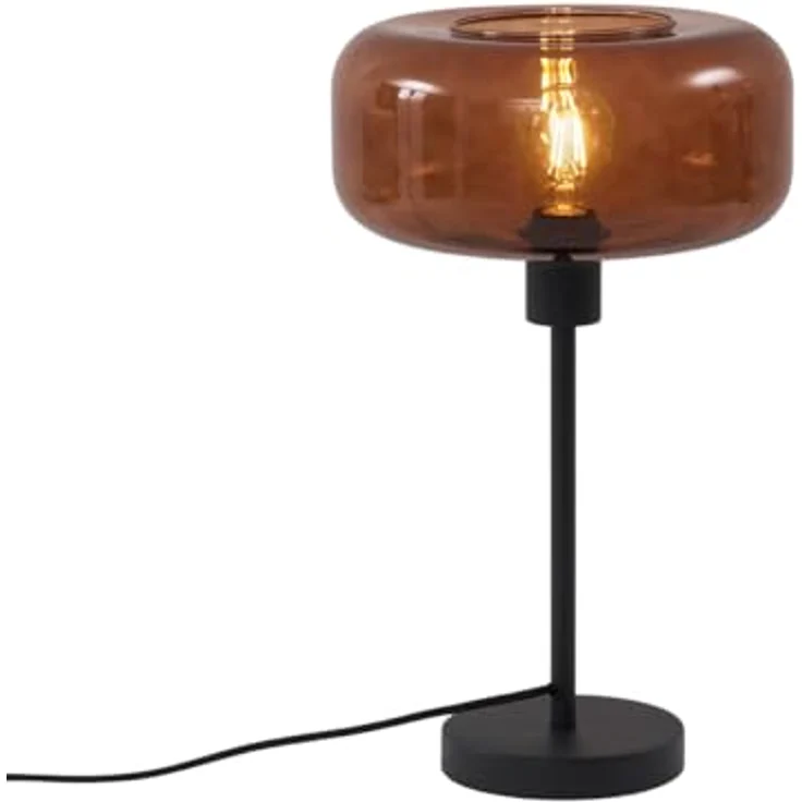 QAZQA Retro Tischleuchte Bizle, Schwarz mit Bronzeglas, Dimmbar, E27, Ideal für Wohnzimmer und Schlafzimmer – Bild 1