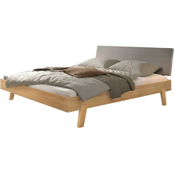 Hasena Massivholzbett Vasto Eiche bright mit Polsterkopfteil 200x200 cm, Komforthöhe 25 cm