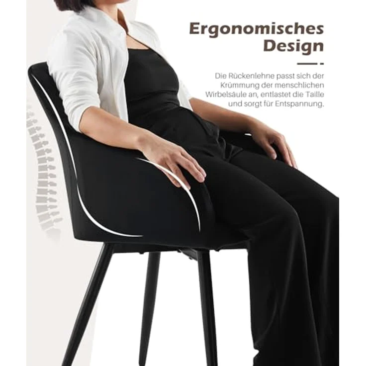 TUKAILAI Esszimmerstühle Drehbar 2er-Set Samt, Drehstuhl Esszimmer mit Armlehnen Rückenlehne Metallbeine,Küchenstuhl Polsterstuhl Armlehnenstuhl für Wohnzimmer Küche Schlafzimmer, Schwarz – Bild 6