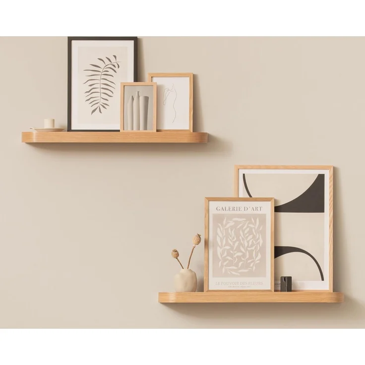 Kazai.® Wandregal-Set 'Toke' | 2 Hängeregale in Echtholz-Veneer | Schwebendes Holzregal als Bilderleiste, Fotoleiste, Wanddeko und Ablage für Bad, Wohnzimmer, Küche, Schlafzimmer | Eiche