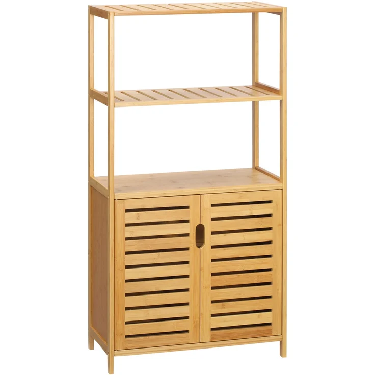MELAYR, Badezimmerschrank, Badezimmerkommode mit Lamellentüren, Badregal, Bambusholz, Naturholz, 60 x 30 x 120 cm – Bild 1