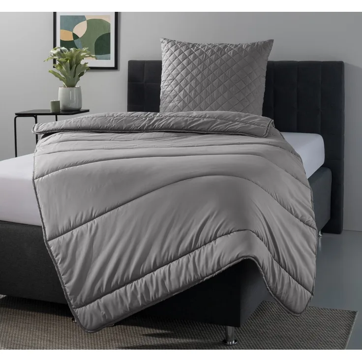 OTTO home Microfaserbettdecke + Microfaserkissen Clarra Spar Set, Decke + Kissen 135x200, 155x200 cm & weitere Größen, Set mit Kissen 40x80 cm, 80x80 cm, Sommer, Herbst, Winter in grau