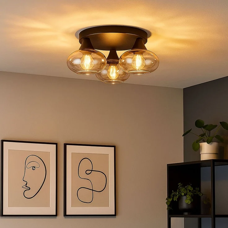 LED Deckenleuchte, Metall schwarz, Glas amberfarben, D 39 cm – Bild 5