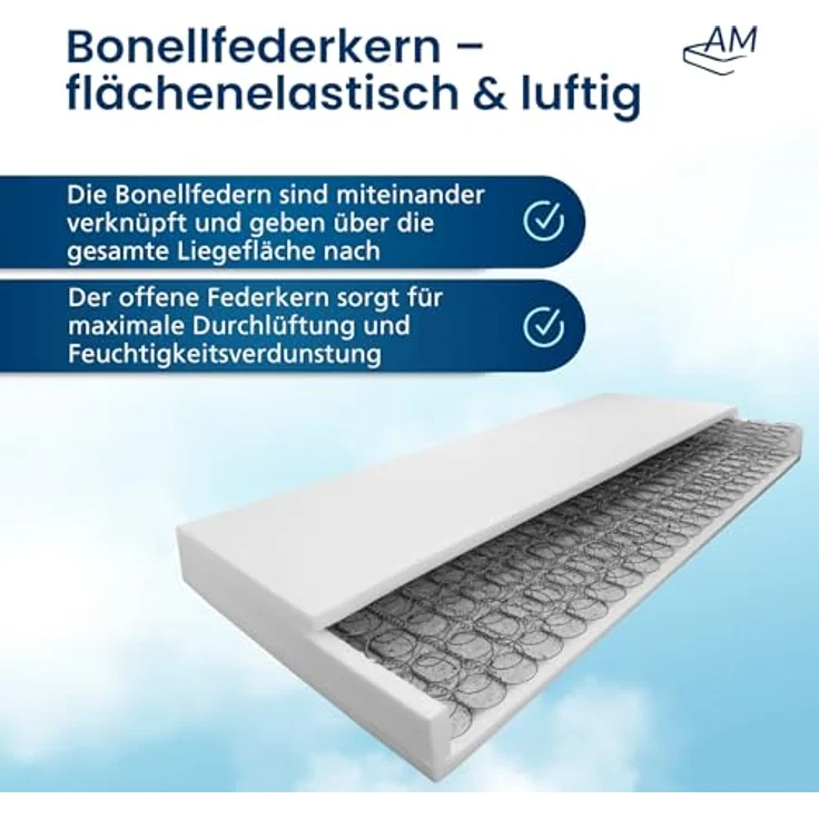 AM Qualitätsmatratzen Bonellfederkernmatratze, H3/H4, Höhe 19 cm, 90x200 cm – Bild 6