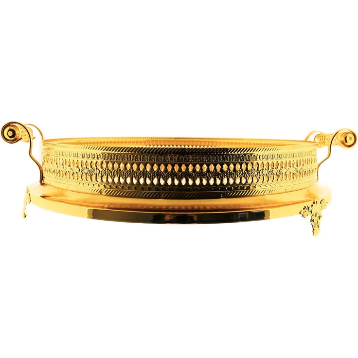 Serviertablett 45 cm - Rund mit Griffen & Ornamentrand Gold – Bild 2