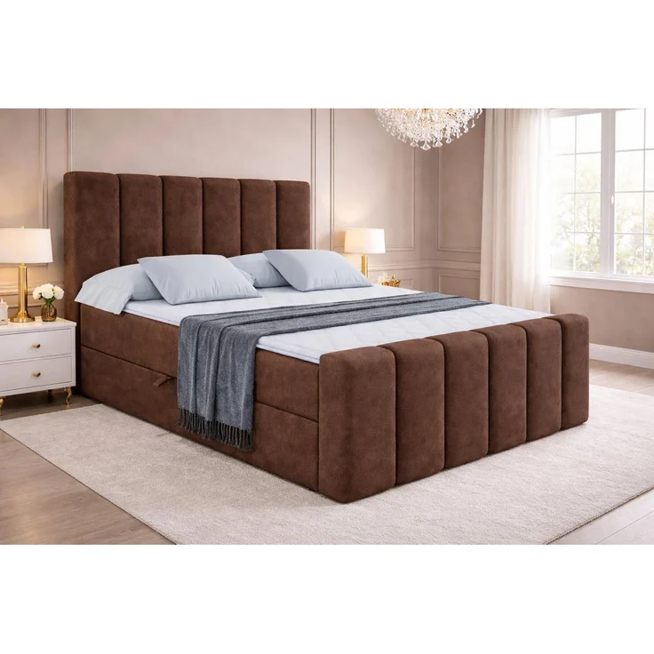 KRISAN MÖBEL Polsterbett JULIETT 120 x 200 cm mit Stauraum, Bettkasten, gepolstertem Kopf- und Fußteil, modernes Doppelbett, in Braun inkl Topper Bronze – Bild 2