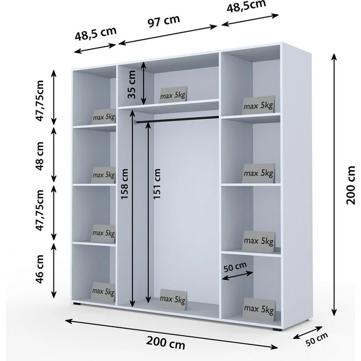 Compleo Kleiderschrank mit 4 Türen, Drehtürenschrank, Garderobenschrank mit Spiegel – Bild 2