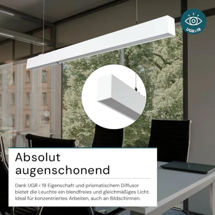 LUXULA LED Pendelleuchte 120 cm, 30W 3600lm, einstellbar 3000-6500K, Aluminium hängend, blendfrei UGR<19, ideal für Büro und Esszimmer – Bild 5
