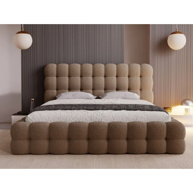 GRAINGOLD Twist Polsterbett 180x200, Doppelbett mit Bettkasten und Lattenrost, Bouclé-Stoff, Braun – Bild 4