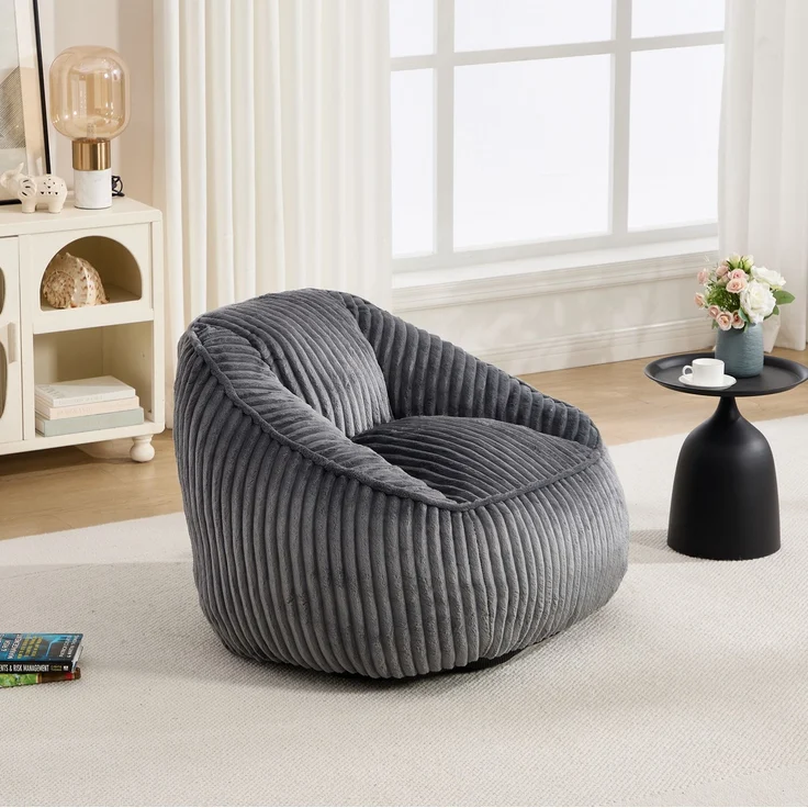 Sitzsack aus Cord, Schaumstofffüllung, 98x92x73 cm, Dunkelgrau – Bild 1