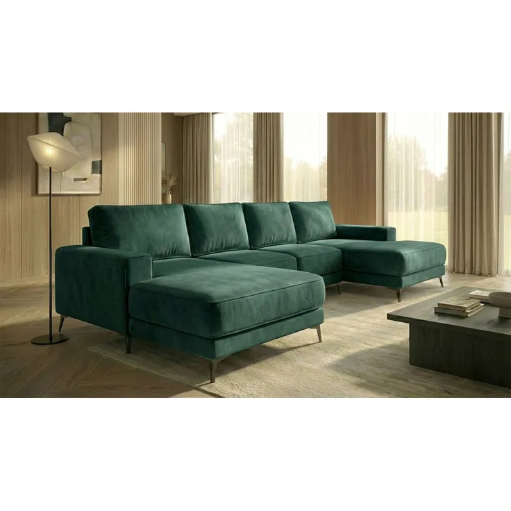 Ecksofa EINAR 362x170 cm mit Schlaffunktion, Bonellfederkern und Bettkasten, Farbe: Grün