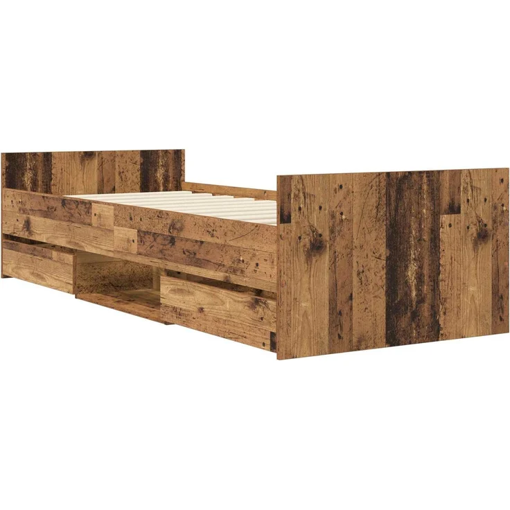 vidaXL Bettrahmen mit Schubladen mit Kopfteil Altholz Holzwerkstoff 3429512 – Bild 3