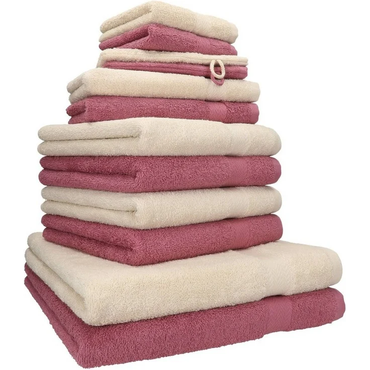 Betz Handtuch Set 12-tlg. Handtuch Set Premium Farbe Sand/Beere, 100% Baumwolle, (12-tlg) – Bild 1