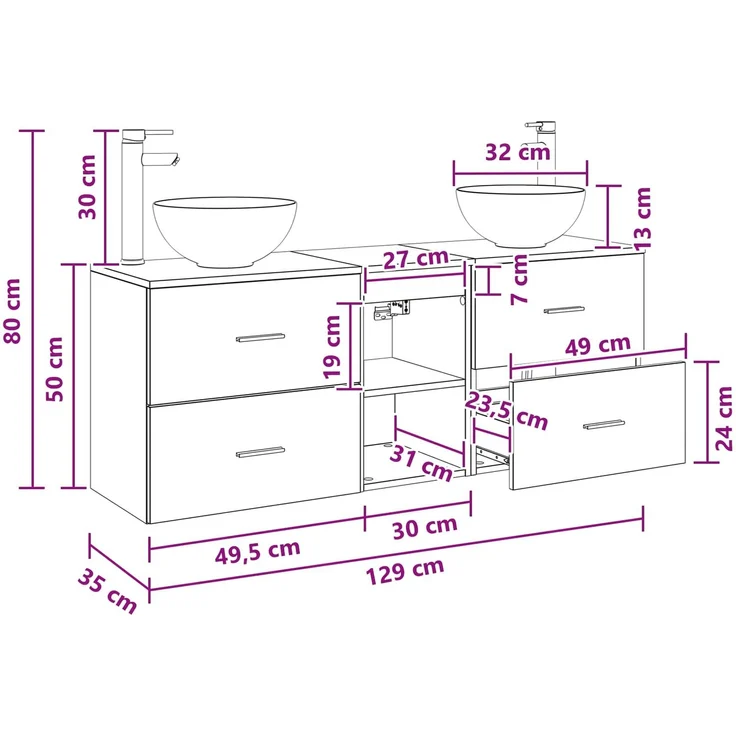 vidaXL Badezimmerschrank-Set 3 stk. Sonoma-Eiche 129 x 35 x 80 cm 3405789 – Bild 12