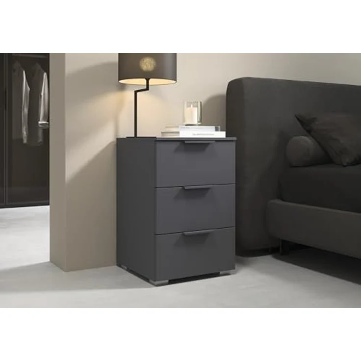 Rauch Möbel Alabama, Nachttisch-Paar für Schlafzimmer, Kinderzimmer, Gästezimmer, mit je 3 Schubladen, Soft-Close-Funktion, Farbe Grau metallic, Schwarz, Maße 40 x 61 x 42 cm – Bild 2