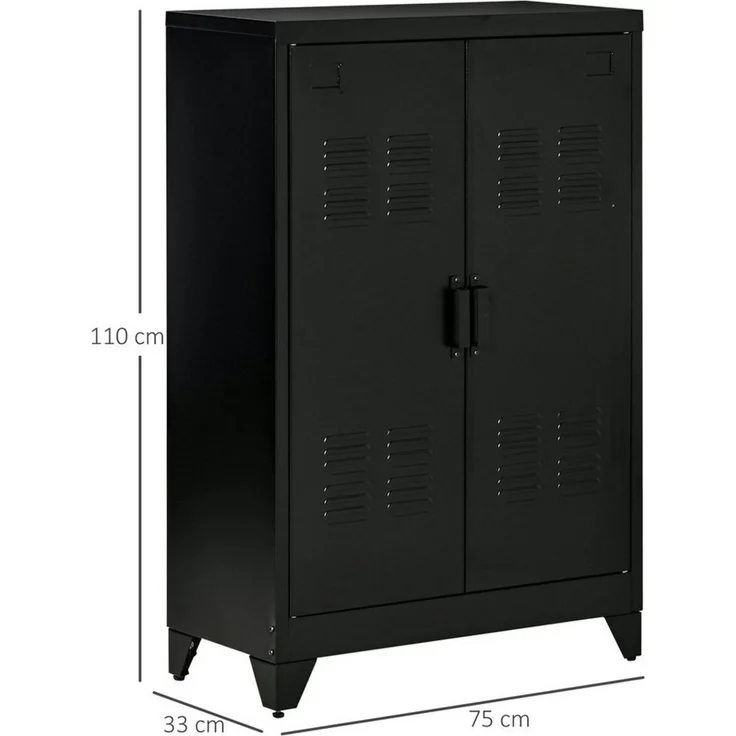 HOMCOM Highboard Aktenschrank mit Lamellentüren (Aufbewahrungsschrank, 1 St, Lagerschrank), Schwarz 75 x 33 x 110 cm – Bild 2