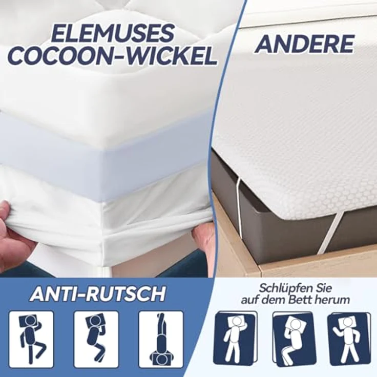 ELEMUSE Matratzen Topper 180x200 cm, H3 Gel Topper mit Waschbarem Flauschigem Bezug und Gelschaum, 7CM Höhe Weicher und Bequemer Matratzentopper für Boxspringbett und Unbequeme Betten Schlafsofa – Bild 6