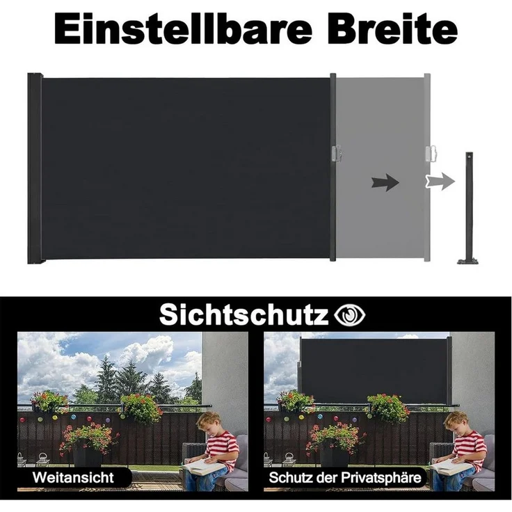 FIVMEN Markise Seitenmarkise, Ausziehbar Sichtschutz Markise, Anthrazit,100/120/140cm Seitliche Vordächer für Terrasse Balkon Garten – Bild 3