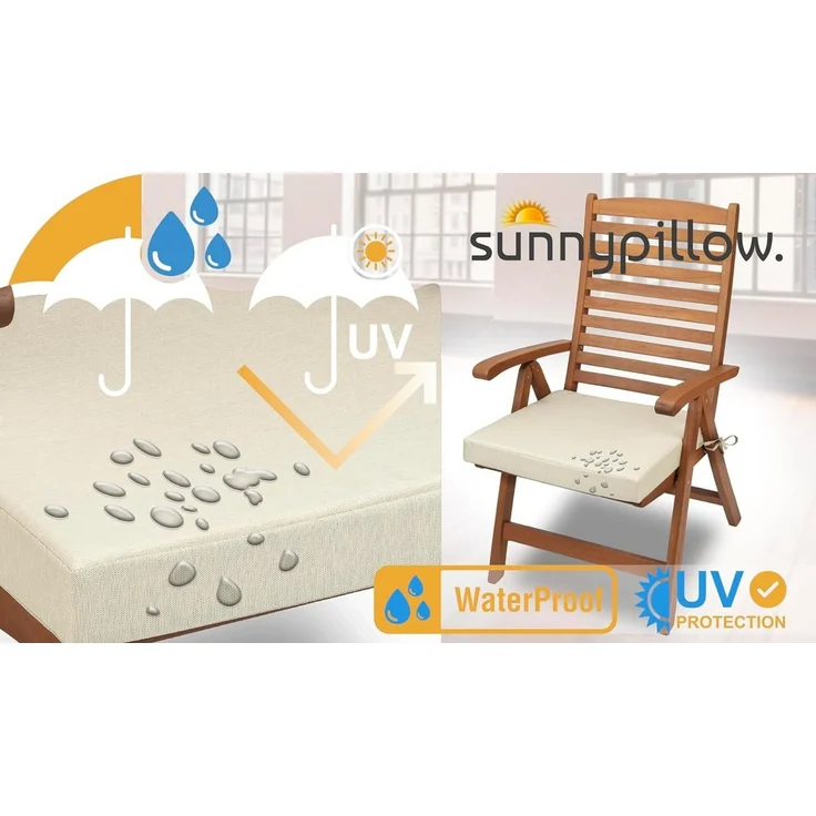 sunnypillow Stuhlkissen 2er Set Stuhlkissen mit Bändern "HAVANA" viele Farben zur Auswahl, Ecru – Bild 3