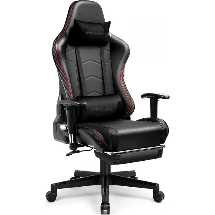 GTPLAYER Gaming-Stuhl Bürostuhl Gamer Stuhl mit Fußstützen Bluetooth Lautsprecher, Ergonomischer Musik Computerstuhl inkl. Lendenwirbel- und Nackenkissen