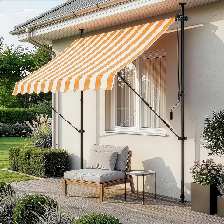 Klemmmarkise Stem 150x120x220-309 cm Gelb / Weiß [pro. tec] – Bild 1