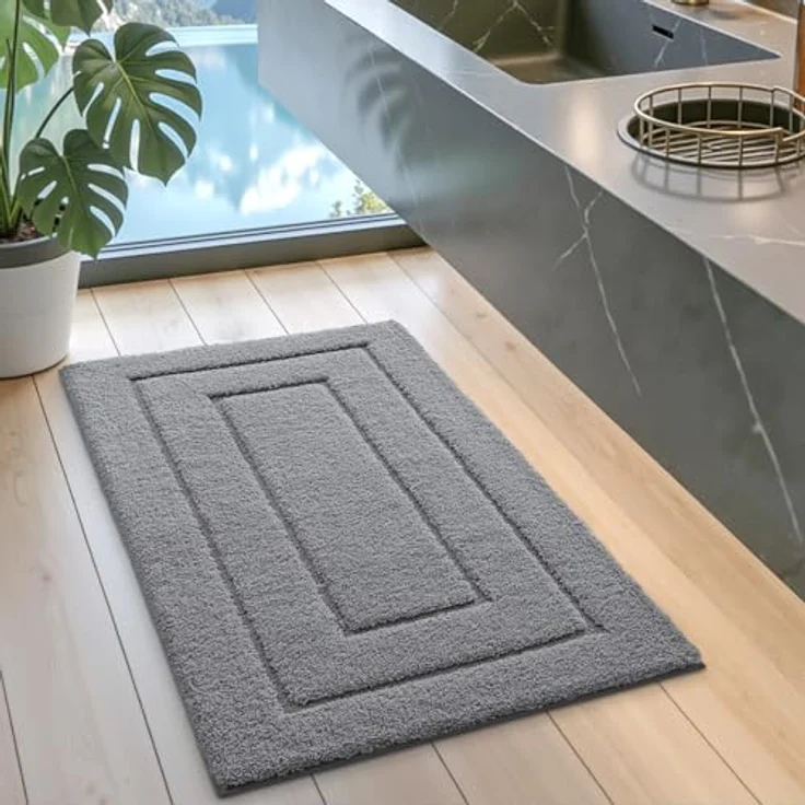 DEXI Badteppich rutschfeste,weicher Badezimmerteppich Wasserabsorbierend Badematte maschinenwaschbar Badvorleger für Dusche,Badewanne und Toilette - Grau,40x60 cm – Bild 6