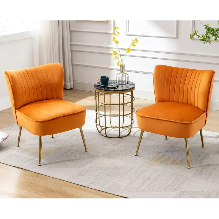 Sessel Samt Loungesessel Ohrensessel Metallbeine Orange – Bild 8