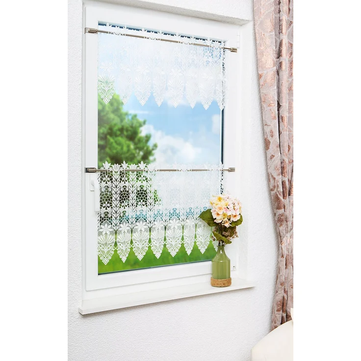Scheibengardine Plauener Spitze - Blütenmedaillon (Bx H) 184cm * 42cm weiß – Bild 4